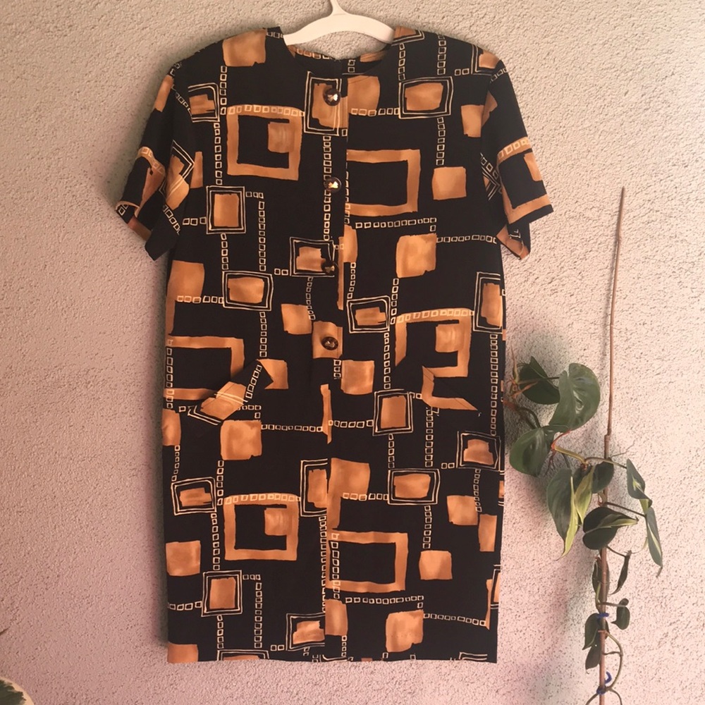 VINTAGE 80’s Abstract Print Shift Dress Size 14